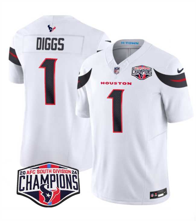 Men%27s Houston Texans #1 Stefon Diggs White F.U.S.E. 2024 AFC South Division Champions Vapor Limited Stitched Jersey